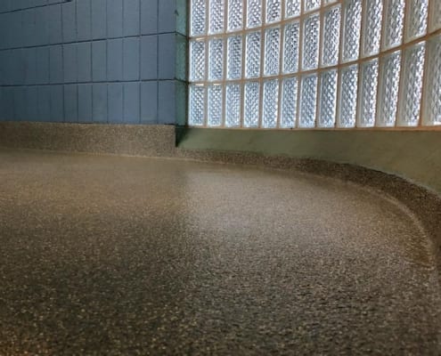 locker room epoxy flake flooring installation
