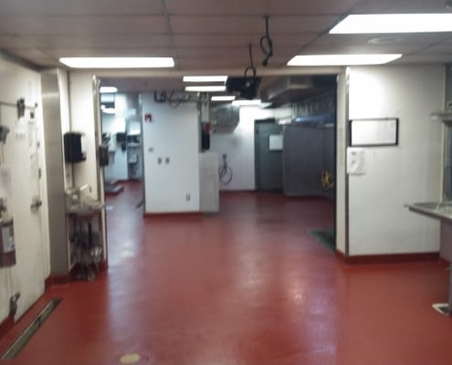 New epoxy floors over commercial tile kitchen at Pelican Brewing in Oregon