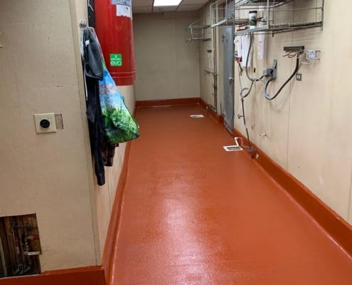Before and after epoxy commercial kitchen flooring project in Colorado