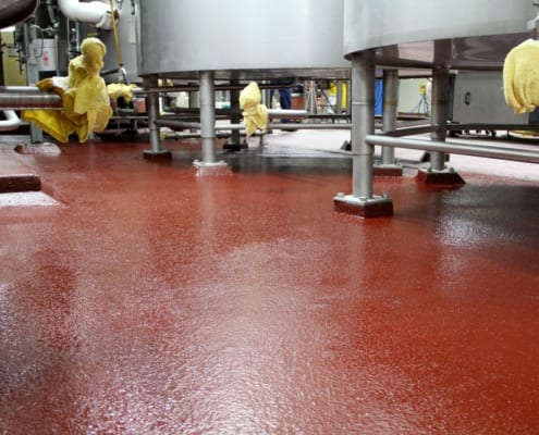 New red epoxy brewery floors at Pyramid Brewing in Portland