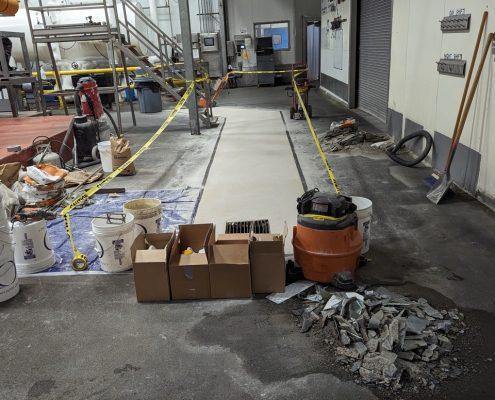 Food processing Patch and repair flooring job with epoxy and urethane in Oregon