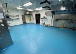 Urethane base and epoxy top coat after flooring installation at California brewery