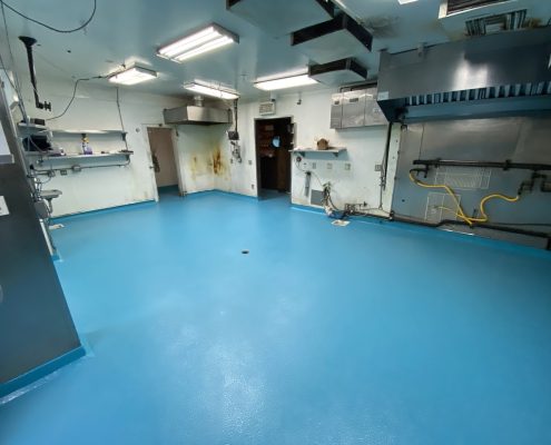 Urethane base and epoxy top coat after flooring installation at California brewery